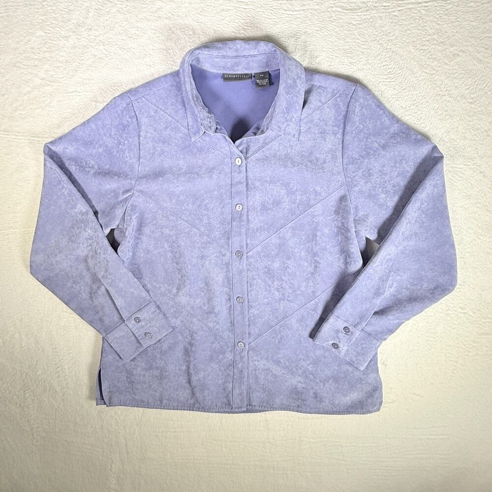 Relativity Faux Suede Women's Purple Button Up Long‎ Sleeve PM Petite Medium Y2k